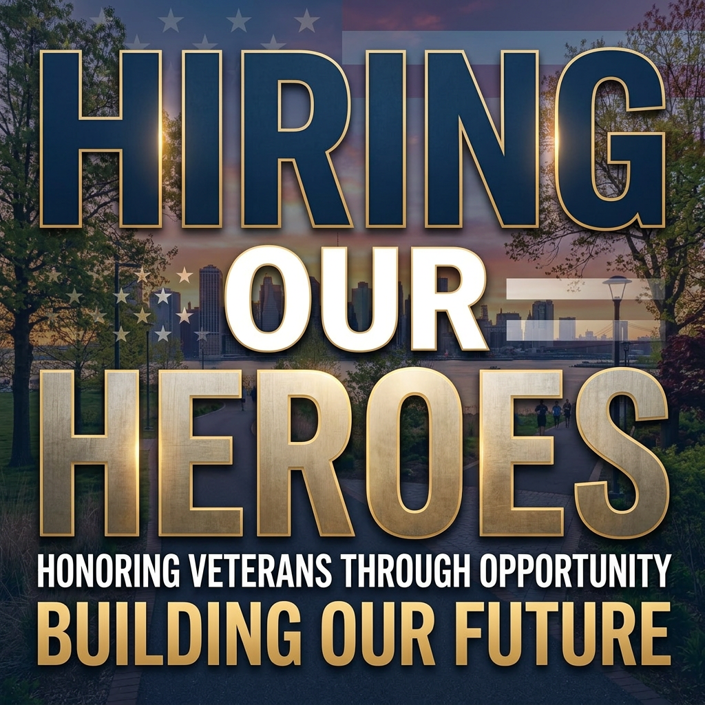 Text stating hiring our heroes honoring veterans through opportunity building our future